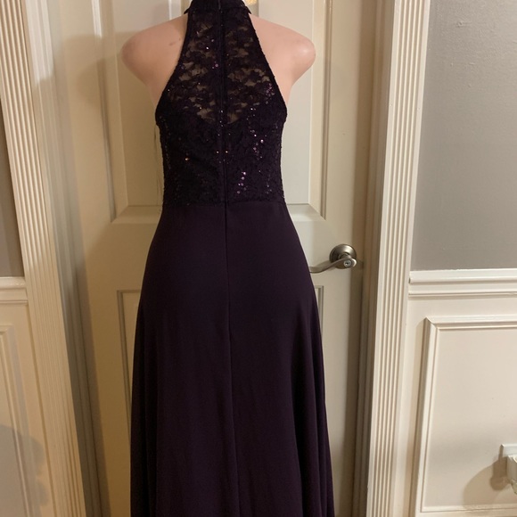 Women junior purple lace top halter maxi dress size (S) sleeveless zipper back - Picture 11 of 11